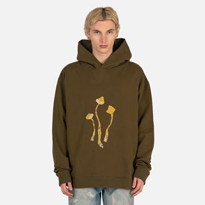 Sweat-shirt à capuche pour homme, coupe classique, 100% coton, double couche, vert olive uni, vêtement décontracté pour l'automne - Product Image 1