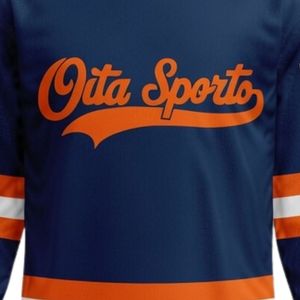 Maillot de hockey sur glace sublimé pour hommes, bleu marine et orange, col en V, rayé, en polyester, pour l'entraînement et les matchs, uniforme d'équipe - Product Image 5