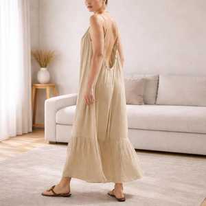 Women Cotton Maxi Dress Sleeveless <b>Spaghetti</b> <b>Strap</b> Loose Fit Tiered Summer Dress Casual Beach Wear Flowy Long Dress - Product Image 4