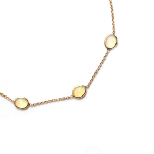 Natural Iridescent Opal Station <b>Bracelet</b> in Solid 18K Yellow Gold Bezel Set <b>Gemstone</b> Floating Chain Luxury October Birthstone - Product Image 3