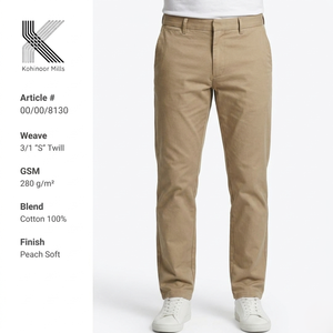 Pantalones Chinos de Algodón 100% para Hombre 2026, 280GSM, Sarga, Acabado Suave Color Melocotón, Corte Recto de Peso Medio - Product Image 1
