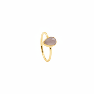 Chalcedony Pear <b>Ring</b> Checker Cut 6x8mm Lab Created Handmade Gold Plated Gemstone Soft Pink Teardrop Minimalist Boho Unisex - Product Image 1