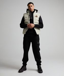 Men's Beige <b>Puffer</b> <b>Vest</b> With Badge Zipper Front Windproof Winter Casual <b>Jacket</b> Thick Polyester Wadding Stand Collar - Product Image 2