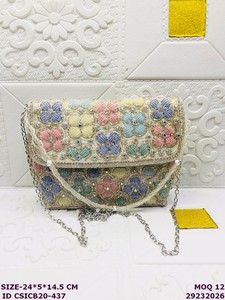 Luxury Handmade Floral Beaded Evening <b>Clutch</b> Bag Women | Embroidered Party <b>Wedding</b> Sling Purse Chain | Designer Bridal - Product Image 5
