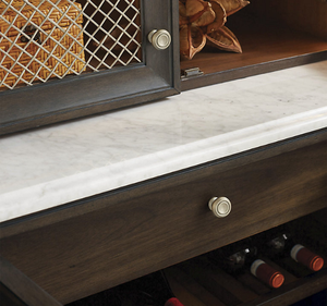 Buffet long de luxe en bois de mahogany massif avec plateau en marbre et vitrines en verre, meubles minimalistes pour chambre à coucher et salle à manger - Product Image 3