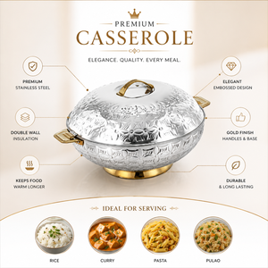 Casserole isotherme à double paroi en acier inoxydable de qualité supérieure avec poignées dorées, bol de service gaufré de qualité alimentaire pour la maison - Product Image 5