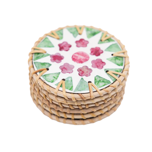 Rattan Mother Of Pearl Coaster 300 mm Bohemian Mats Set of 8 Decorative <b>Placemats</b> for Tea Cups and Mugs - Product Image 5