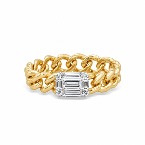 Anillos de Moda para Mujer, Oro de 14K, EF VS, Anillo Solitario con Corte Baguette, Cadena Cubana, Anillo Halo, Diamante Cultivado en Laboratorio, Anillo de Compromiso - Product Image 1