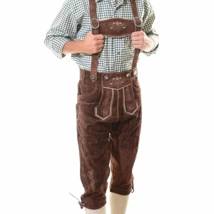 Lederhosen en cuir marron pour homme avec broderie, taille haute, style décontracté, style automne - Product Image 1