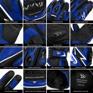 Guantes de Carreras Storms Trike Pro Lightning, de Cuero, con Dedos Completos, Color Azul y Negro, Correa de Muñeca Ajustable, Guantes para Motociclismo - Product Image 5