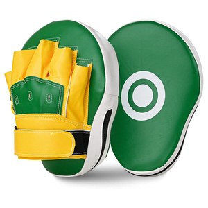 Green Yellow Faux Leather Boxing Focus Mitts With Velcro Wrist <b>Strap</b> Fold Back Fingers For Adults Martial Arts Training - Product Image 1