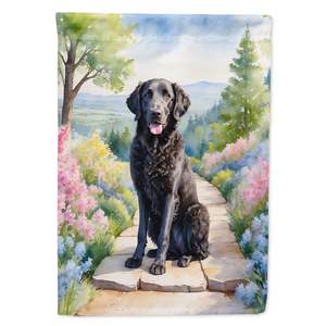 Bandera de jardín Retriever con revestimiento rizado Multicolor, bandera decorativa de camino de primavera para Patio, ilustraciones, camas de flores, tamaño de bandera de buzón - Product Image 1