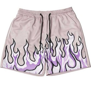 Shorts décontractés pour hommes Modern Movements à imprimé flamme, écologiques, extensibles dans 4 directions, séchage rapide, avec cordon de serrage et taille mi-haute - Product Image 1