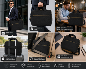 Premium Jute <b>Laptop</b> Briefcase 15.6 Inch Shoulder Bag Protective Business Carry <b>Case</b> Black - Product Image 3