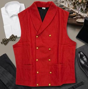 Gilet de Costume Homme Rouge Croisé en Laine Style Vintage pour Reconstitutions Historiques du XIXe Siècle - Product Image 2