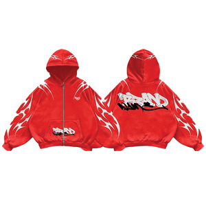 Trendy Red Custom Men's Graphic Gothic Logo Hoodies & Windbreaker Men Jacket & Shorts Set Streetwear Sportswear OEM Manufacturer - Product Image 6