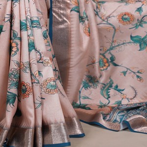 VASTRA COTTAGE Sari de Seda Tasar con Borde de Viscosa Estampado, Blusa sin Coser, Elegante Prenda Étnica Tradicional para Mujer - Product Image 3