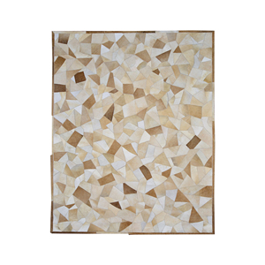 Tapis géométrique moderne en laine patchwork, beige neutre, brun, abstrait - Product Image 3