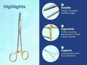 Portaagujas Mayo Hegar Premium, Portaagujas Dental y Ortodóntico, con Insertos de Carburo de Tungsteno, Instrumento Quirúrgico con Bloqueo - Product Image 3