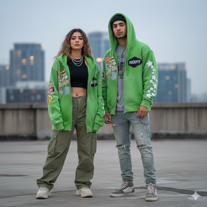 เสื้อฮู้ดดี้ปักลายสไตล์สตรีทแวร์ คุณภาพสูง ราคาถูก ปักลายตามสั่ง สีซีดแบบซันเฟด ซิปหน้า ใส่ได้ทั้งชายและหญิง - Product Image 4