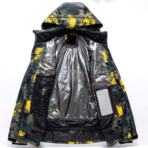 Chaqueta Impermeable, Cortavientos y Transpirable para Esquí y Snowboard, Ecológica, Color Verde Oscuro, Negro, Gris, Amarillo, con Estampado de Cepillo, con Capucha - Product Image 2
