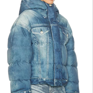 Veste matelassée personnalisée en cuir à bulles pour homme, hiver, à capuche, style vintage, teinture délavée à l'acide, respirante, séchage rapide, manches longues, fermeture éclair - Product Image 1
