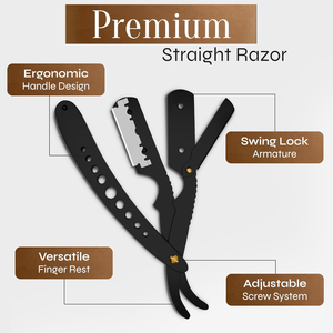 Rasoirs de toilettage noirs mats robustes, outils à lame droite réutilisables, couteau professionnel pour coiffeur et barbier moderne - Product Image 5