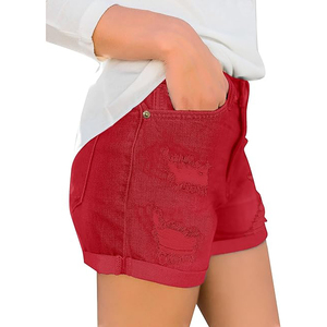 Shorts de mezclilla índigo desgastados para mujer, shorts vaqueros de cintura alta rasgados, pantalones cortos de mezclilla casuales de verano con dobladillo con vuelta, sexys y a la moda. - Product Image 5