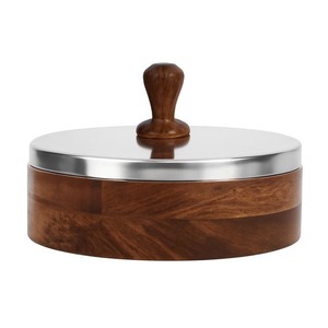 Nuevo producto: Tazón de madera de lujo con tapa de acero inoxidable y asa de madera para servir y almacenar en cocinas modernas, en venta. - Product Image 1
