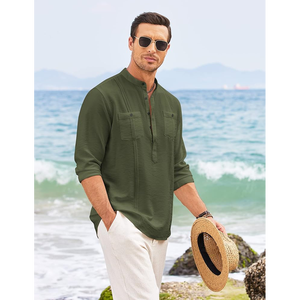 Camisa Guayabera Henley de Lino y Algodón para Hombre, Manga Larga - Product Image 2