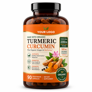 Cápsulas Orgánicas de Cúrcuma con Curcumina y Extracto de Pimienta Negra BioPerine, Suplemento Herbal para el Soporte de las Articulaciones, Marca Privada OEM - Product Image 1