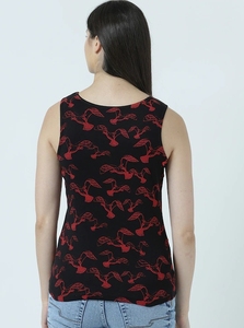 Débardeur pour femme en polyester tricoté, noir et rouge, imprimé canard, col rond, sans manches, décontracté - Product Image 5