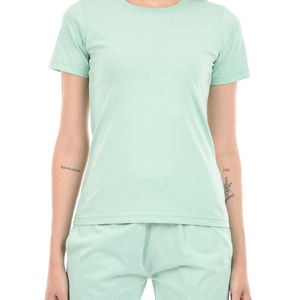 Women's <b>Mint</b> <b>Green</b> 2 Piece Shorts Set Crew Neck T-Shirt With Pocket Regular Fit Cotton Knitted Casual Spring Summer Wear - Product Image 4