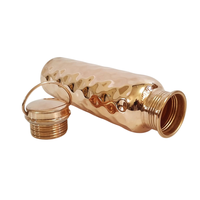 Bouteille d'eau artisanale 100 % cuivre pur avec 1 verre assorti, 1000 ml, anti-fuite, réutilisable, compatible lave-vaisselle, unisexe