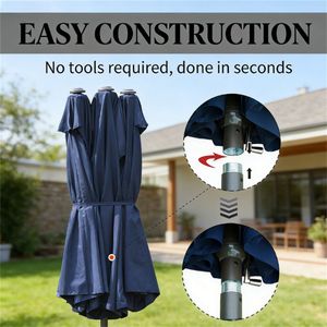 Ombrellone da Giardino Blu Scuro con Base, Ombrelloni e Basi per Patio - Product Image 4