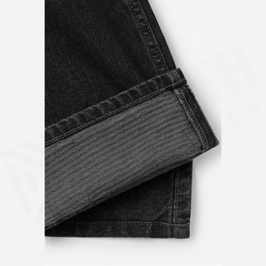 Jean en denim coupe droite délavé foncé pour homme, taille haute, coupe slim, en coton, style décontracté, pantalon d'automne - Product Image 6