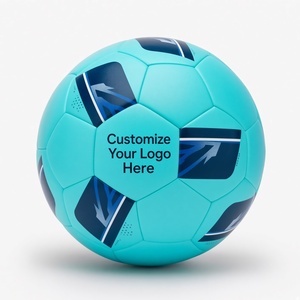 Ballon de football personnalisable taille 5 bleu turquoise, cousu à la machine, thermocollé, durable, pour l'entraînement, emballage gonflé - Product Image 4