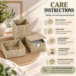 Ensemble d'organisateurs de bureau multi-usages à double niveau en bois imprimé à la main Ridhi, 3 porte-stylos, plateau pour pinces à papier, boîte à mémos, rose - Product Image 5