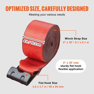 Cinghie per verricello 4 pollici x 30 piedi, capacità di carico 6000 libbre, resistenza alla rottura 18000 libbre, gancio piatto, cinghie per camion per il controllo del carico, accessori - Product Image 6