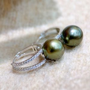 French Freshwater <b>Pearl</b> <b>Earrings</b> 9-10mm Round Flawless Frosted Texture S925 Pure Silver with Frosted Leaves Socialite Collection - Product Image 3