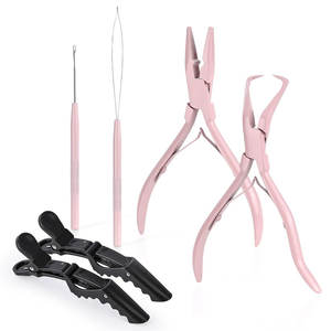 Hair Extension Tool Kit Stainless Steel Pink Pliers <b>Hooks</b> Clips for Installation and Removal Hair Extension Tool Kit - Product Image 2