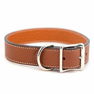 Collier de chien en cuir de grain de qualité supérieure avec coutures de bord blanches durables et boucle en laiton nickelé D anneau collier pour chien - Product Image 4