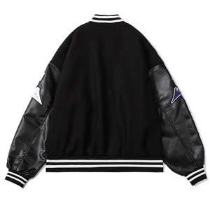 Chaqueta Bomber Varsity de Piloto Personalizada con Bordado de Chenille y Parches, con Mangas de Cuero para Hombre - Product Image 2