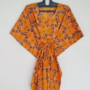 Robe kaftan en coton imprimé floral indien faite à la main, style kimono, vêtements de détente - Product Image 1