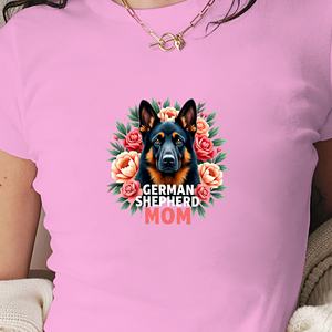 เสื้อยืดถักทรงสลิมฟิตสำหรับผู้หญิงพิมพ์ลายดอกไม้ Y2K เยอรมันเชพเพิร์ด - Product Image 2