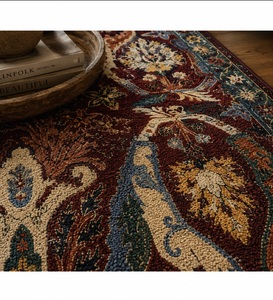 Tapis de sol rectangulaire fait main en laine, style persan, motif abstrait, antidérapant, en latex, à poils moyens, nettoyage localisé, pour salon - Product Image 5