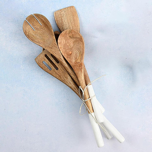 Ensemble d'ustensiles en bois pour la cuisine, outils de cuisson en bois anti-rayures, ustensiles de cuisine écologiques, spatule, cuillère, fourchette et pince en bois faits à la main - Product Image 5