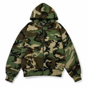 Sudadera con capucha de camuflaje al por mayor para hombre, estilo urbano, oversize, de forro polar grueso, chaqueta de camuflaje con logo personalizado, sudadera con cremallera completa - Product Image 1
