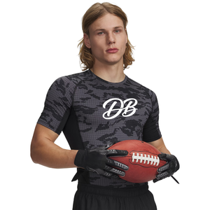 T-shirt de compression personnalisé pour homme, noir et gris camouflage, à manches courtes, col ras du cou, ajusté, pour la gym, l'entraînement, le sport, le football, sous-vêtement technique - Product Image 2