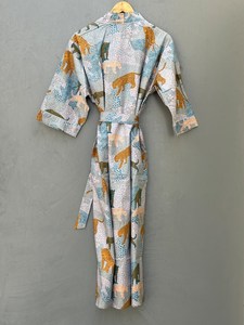 Robe kimono en coton à imprimé oiseaux, style bohème, kaftan de festival, tenue de détente élégante, été-printemps, séchage rapide, longueur intégrale - Product Image 2